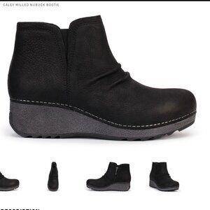 Dansko Caley Black Milled Nubuck Leather Booties Ankle Wedge Boots 37
